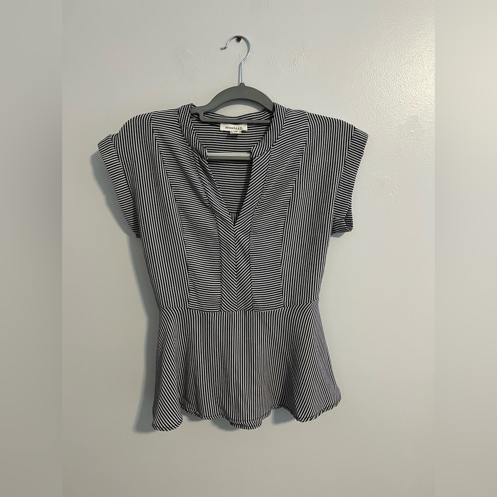 MONTEAU Women’s Black and White Striped Blouse